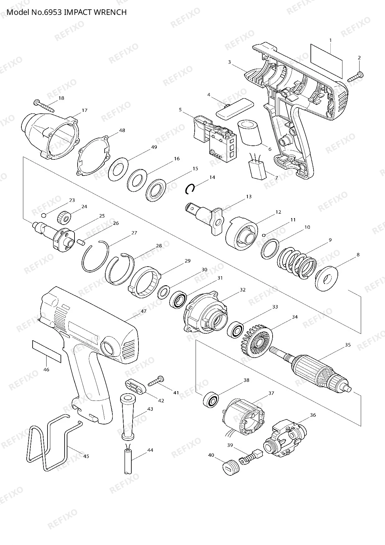 Деталировка MAKITA 6953 — схема запчастей в разборе