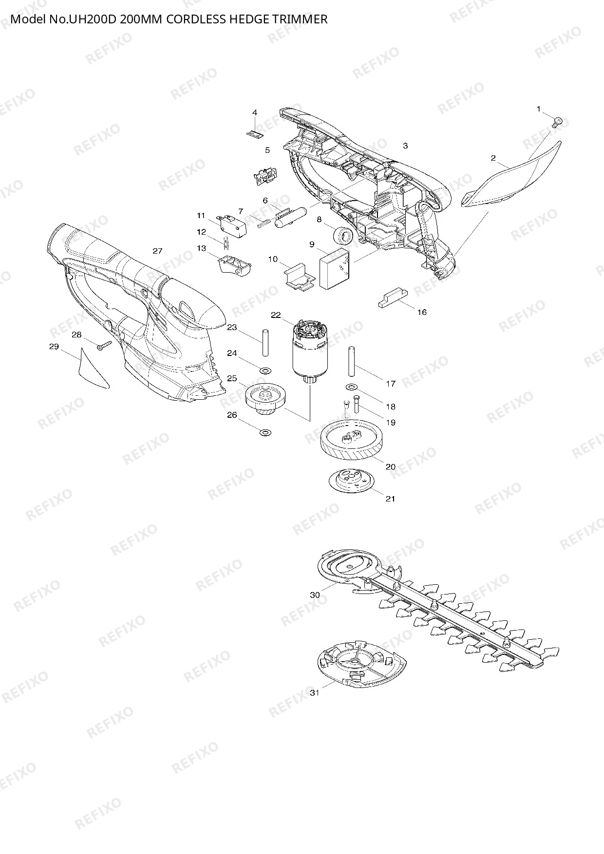 Деталировка MAKITA UH200D — схема запчастей в разборе