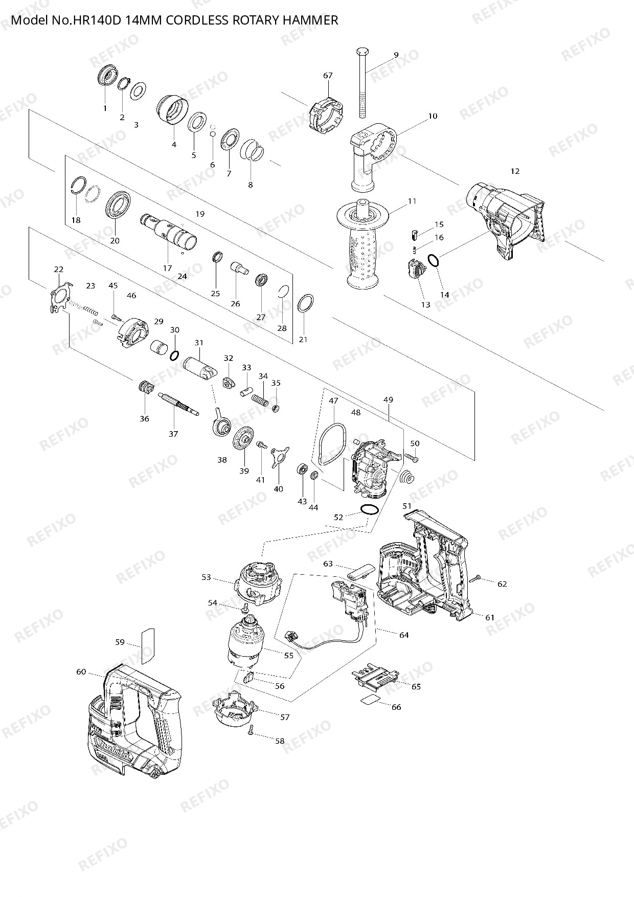 Деталировка MAKITA HR140D — схема запчастей в разборе