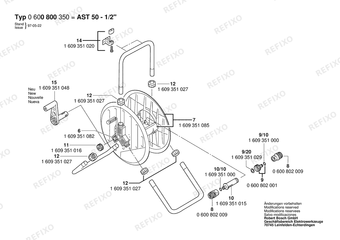 Деталировка Bosch Schlauchtrommel AST 50 (0 600 800 350) — схема запчастей в разборе