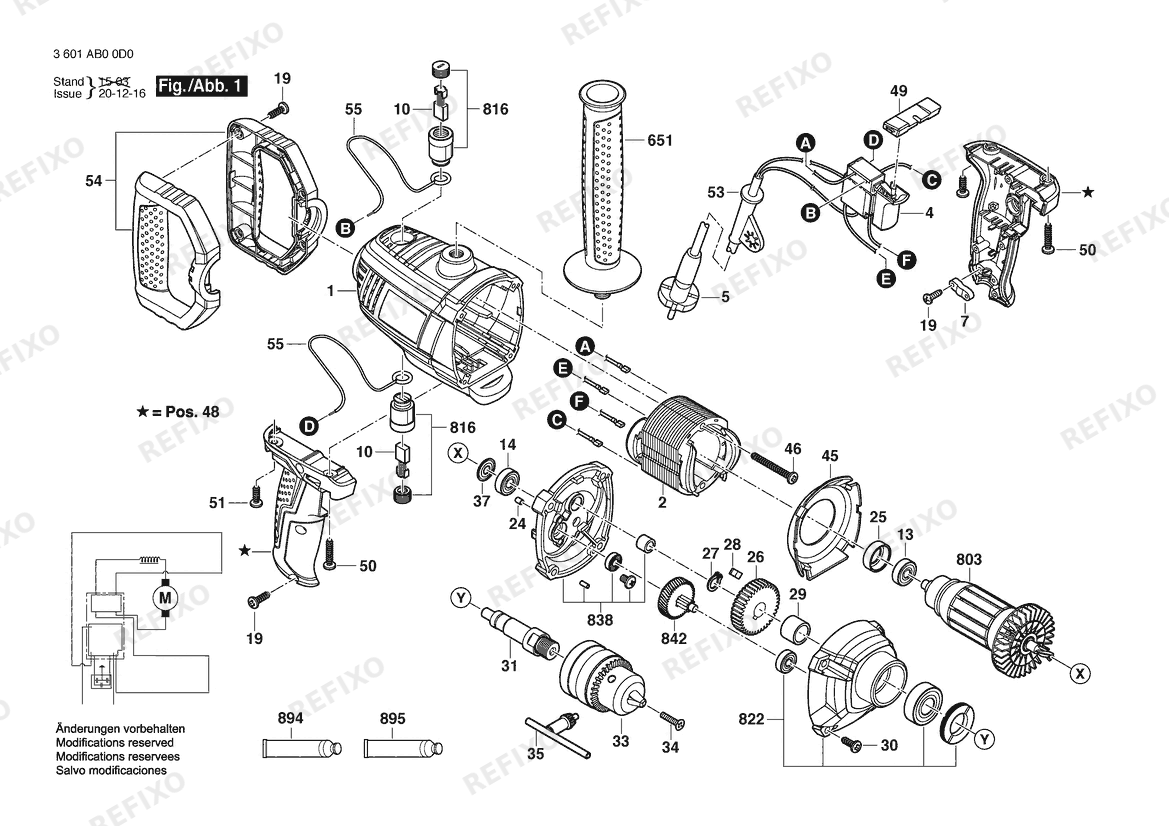 Деталировка Bosch Дрель GBM 1600RE | 220 V | 017 - AR (3 601 AB0 0H0) — схема запчастей в разборе