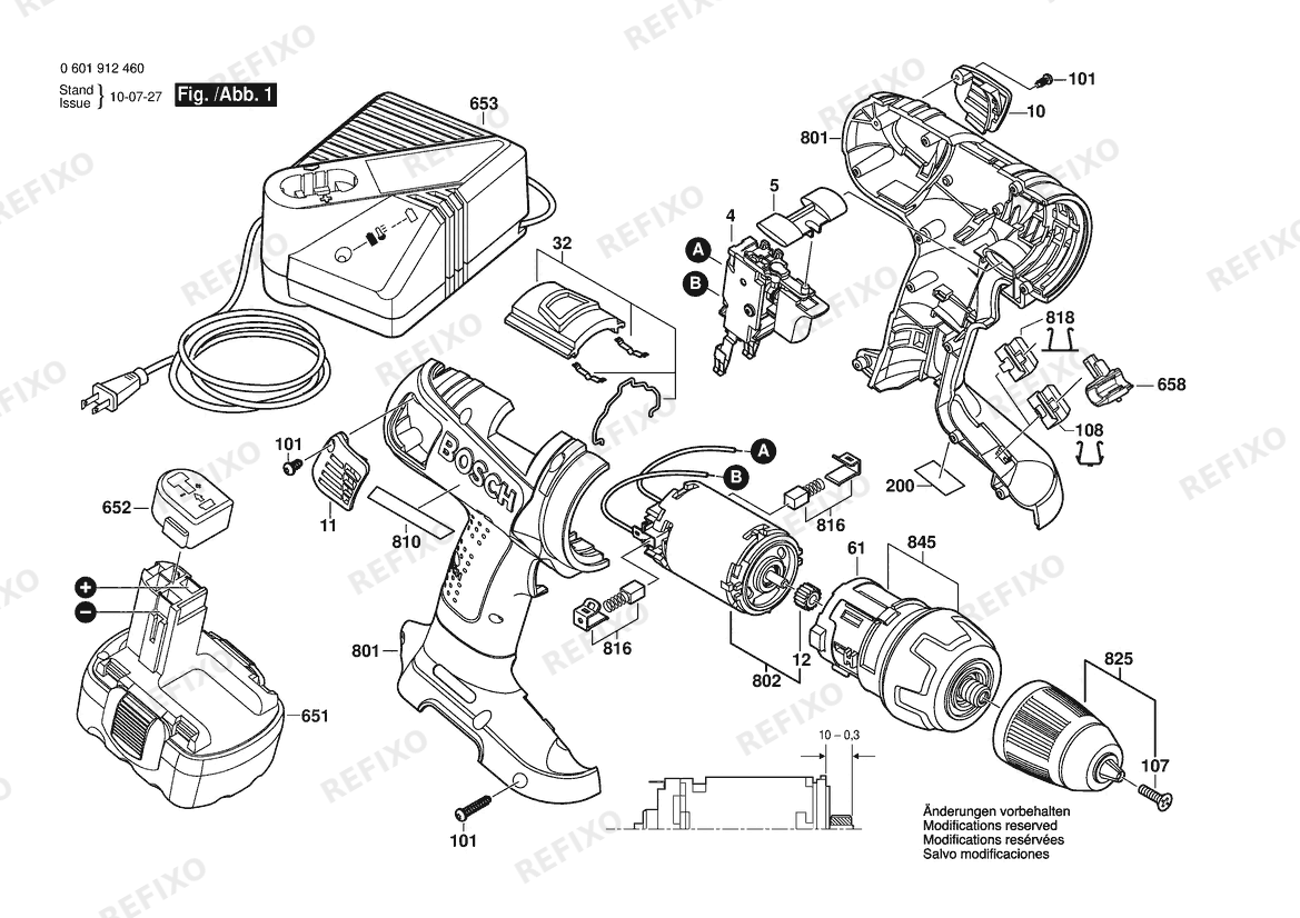 Деталировка Bosch Аккумуляторный -Mittelgriffschrauber GSR 14,4 VE-2 | 14.4 V | 061 - US (0 601 912 460) — схема запчастей в разборе
