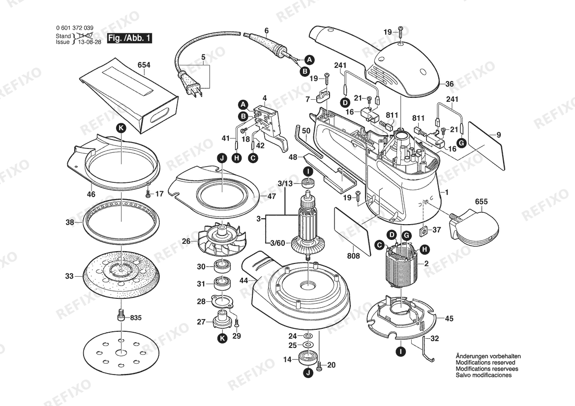 Деталировка Bosch Эксцентриковая шлифмашина GEX 125 A | 115 V (0 601 372 039) — схема запчастей в разборе