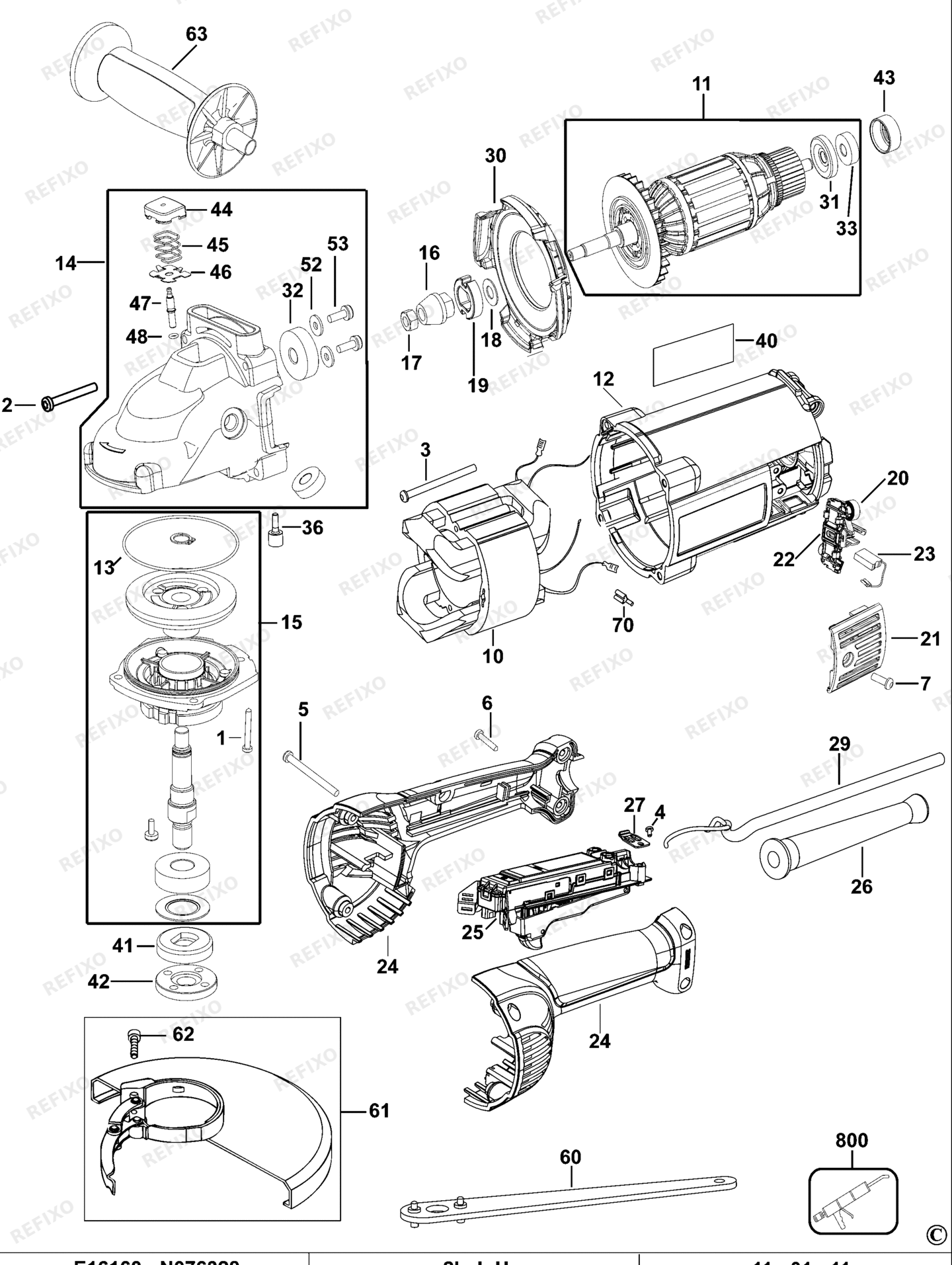 Деталировка DeWalt D28498-QS TYPE 1 угловая шлифмашина D28498-QS D28498 — схема запчастей в разборе