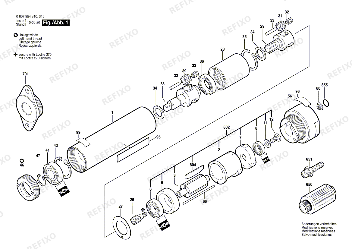 Деталировка Bosch Einbaumotor 120 WATT-SERIE (0 607 954 316) — схема запчастей в разборе