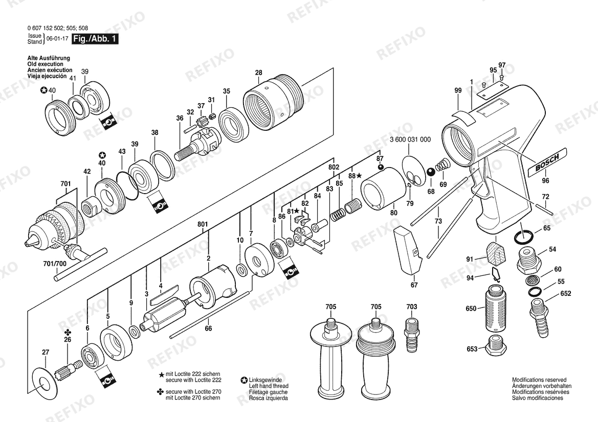 Деталировка Bosch Pw- дрель -Ind 550 WATT-SERIE (0 607 152 502) — схема запчастей в разборе