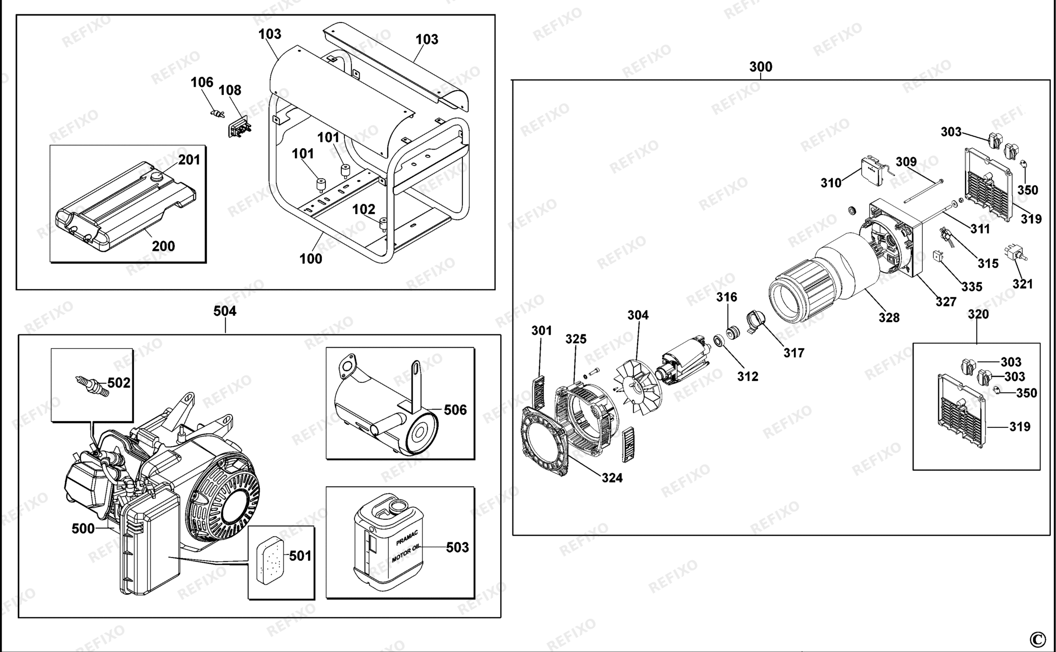 Деталировка DeWalt PE242SHI010-XJ TYPE 1 BENZIN-GENERATOR PE242SHI010-XJ PE242SHI010 — схема запчастей в разборе
