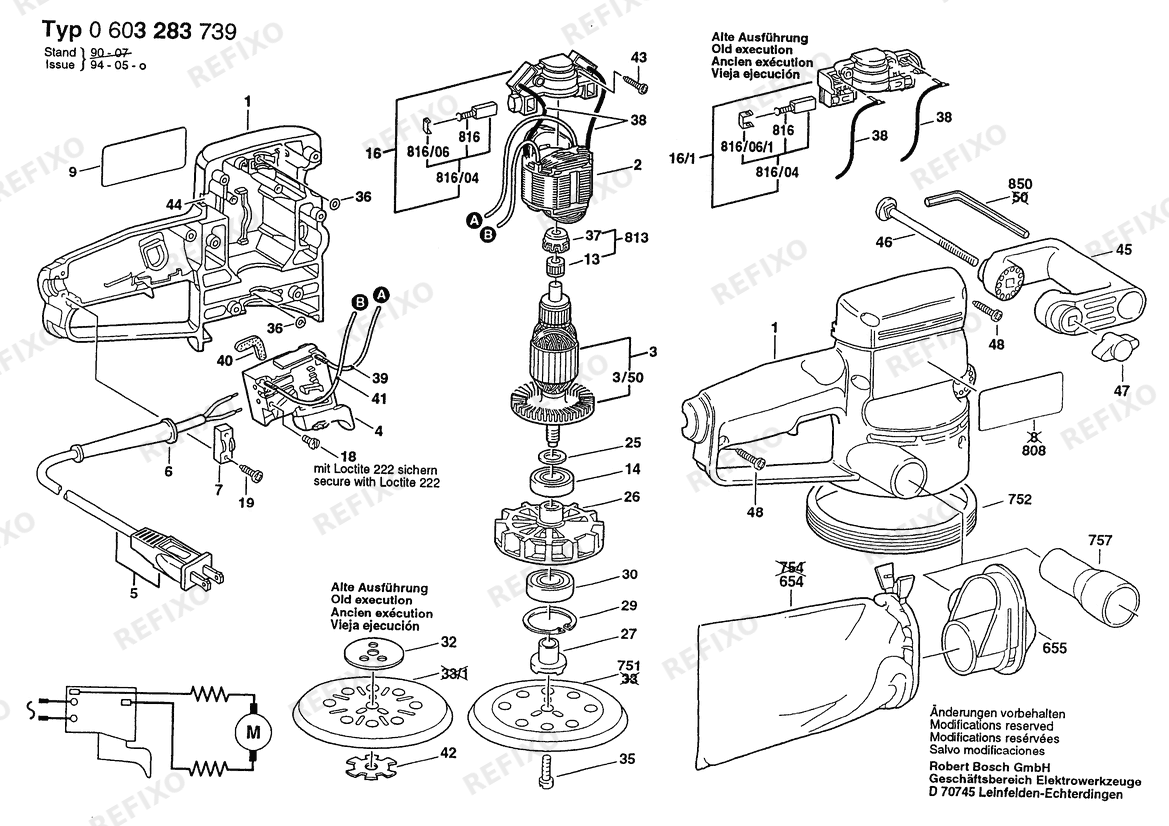 Деталировка Bosch Эксцентриковая шлифмашина 3283DVS | 115 V (0 603 283 739) — схема запчастей в разборе