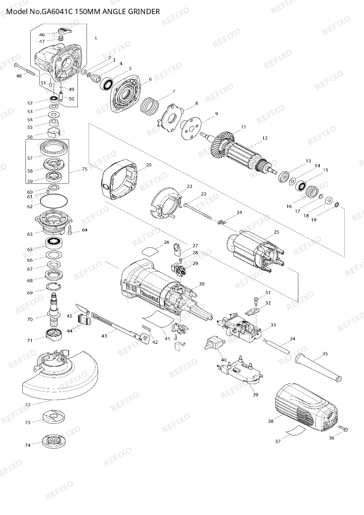 Деталировка MAKITA GA6041C — схема запчастей в разборе
