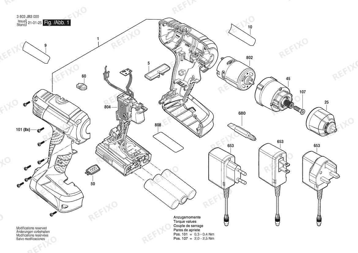 Деталировка Bosch Аккумуляторный шуруповёрт EasyDrill 12 LI | 12 V | 006 - JP (3 603 JB3 050) — схема запчастей в разборе