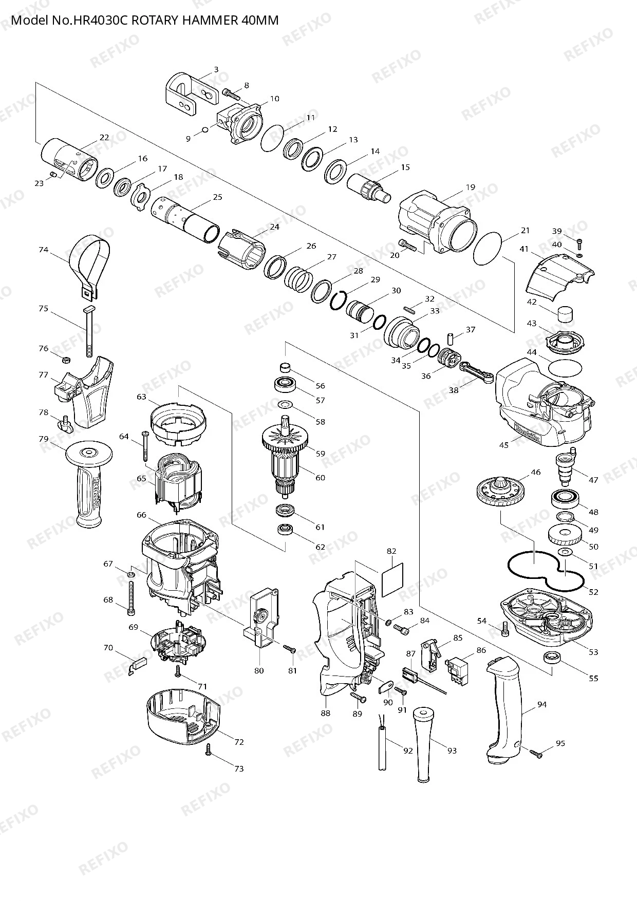 Деталировка MAKITA HR4030C — схема запчастей в разборе