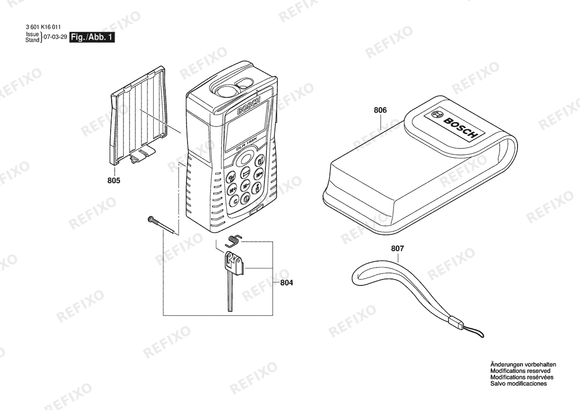 Деталировка Bosch Entfernungsmesser DLR 165 | 061 - US (3 601 K16 011) — схема запчастей в разборе