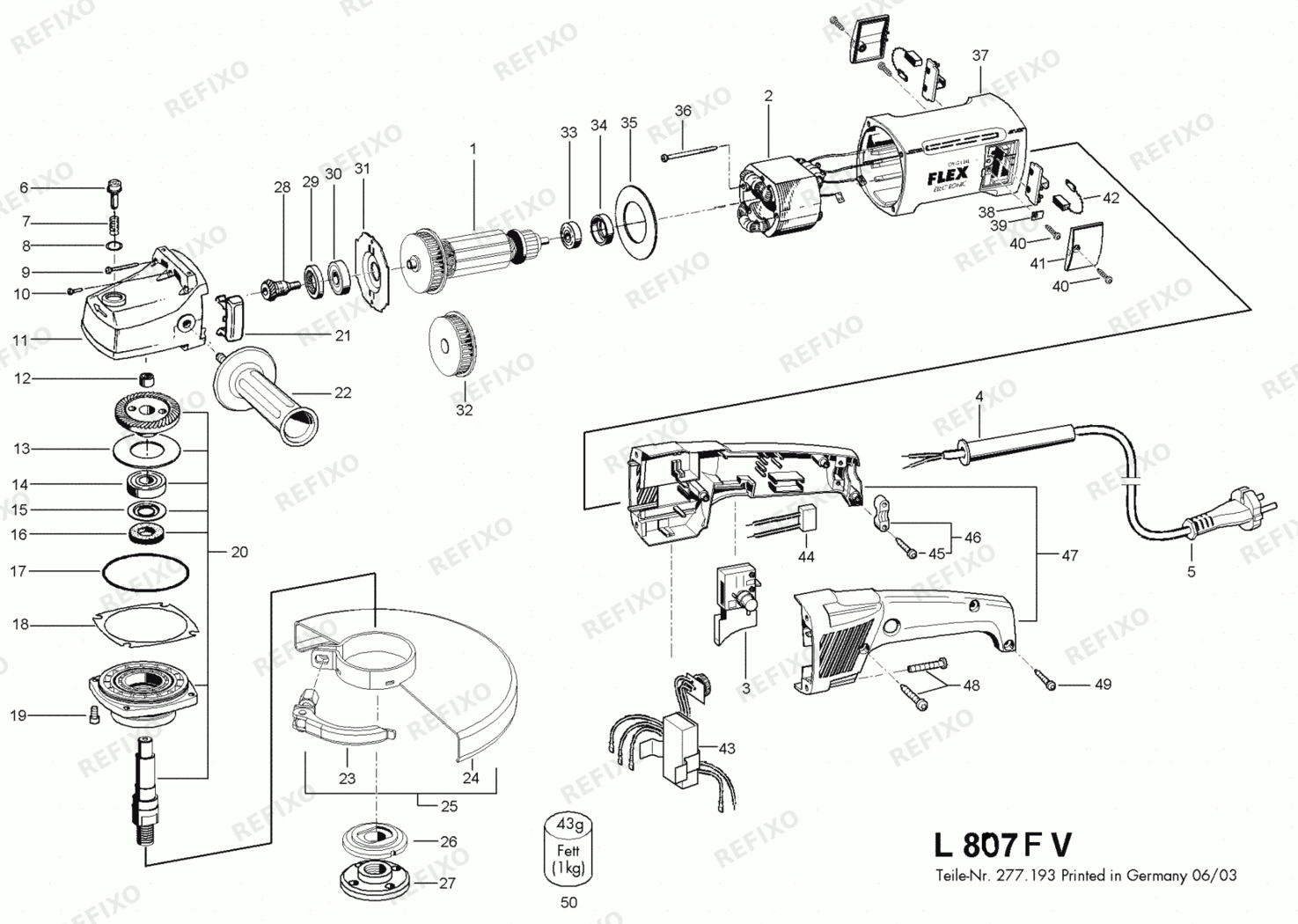 Деталировка Flex L 807 FV 230CEE 277029 — схема запчастей в разборе