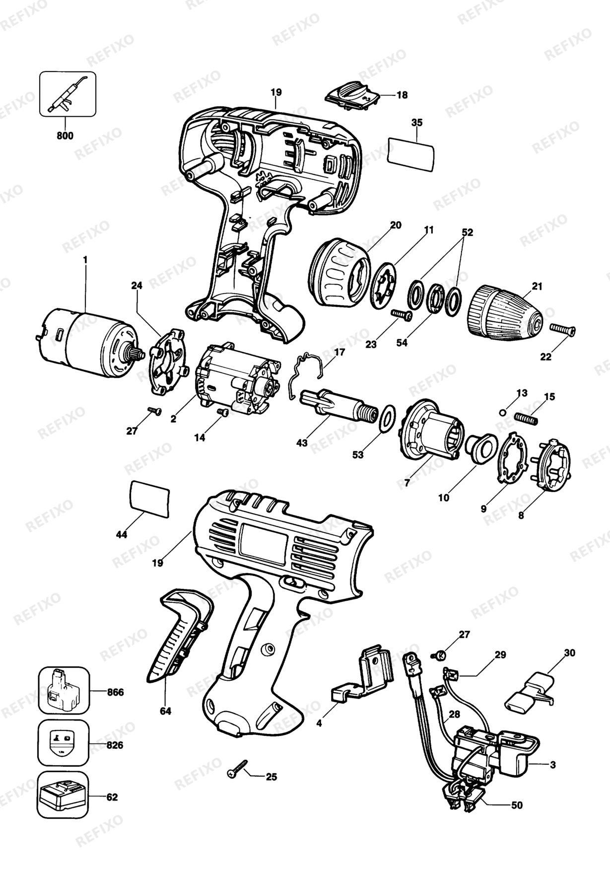 Деталировка DeWalt DW922K-QW TYPE 1-2 аккумуляторный - дрель DW922K-QW DW922K — схема запчастей в разборе