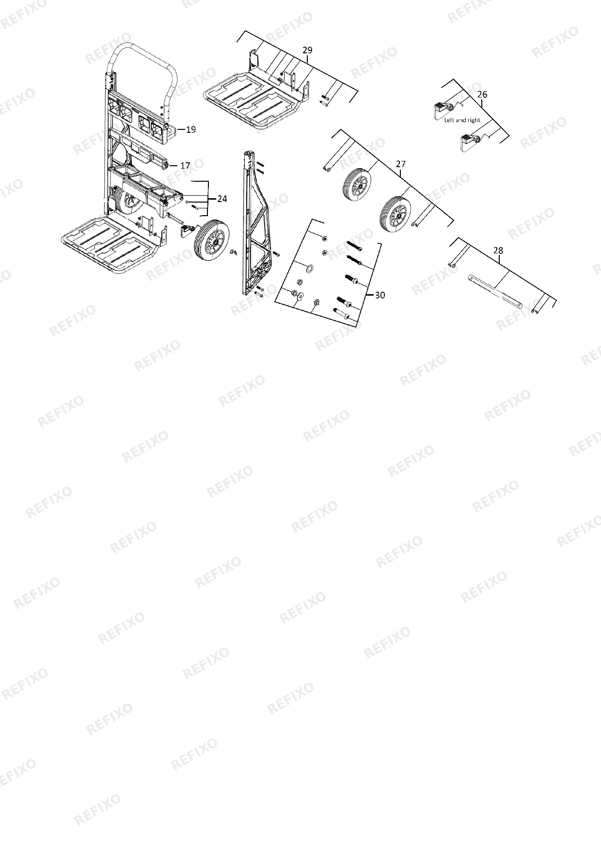 Деталировка MILWAUKEE PACKOUT 2 WHEELED CART 4932472131 4000483520 — схема запчастей в разборе