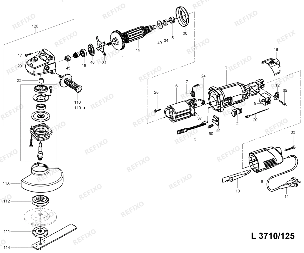 Деталировка Flex L 3710-125 230CEE 318965 — схема запчастей в разборе