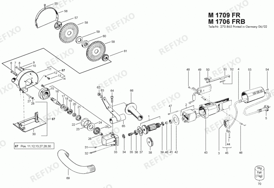 Деталировка Flex M 1706 FRB 230CEE- набор 303658 — схема запчастей в разборе