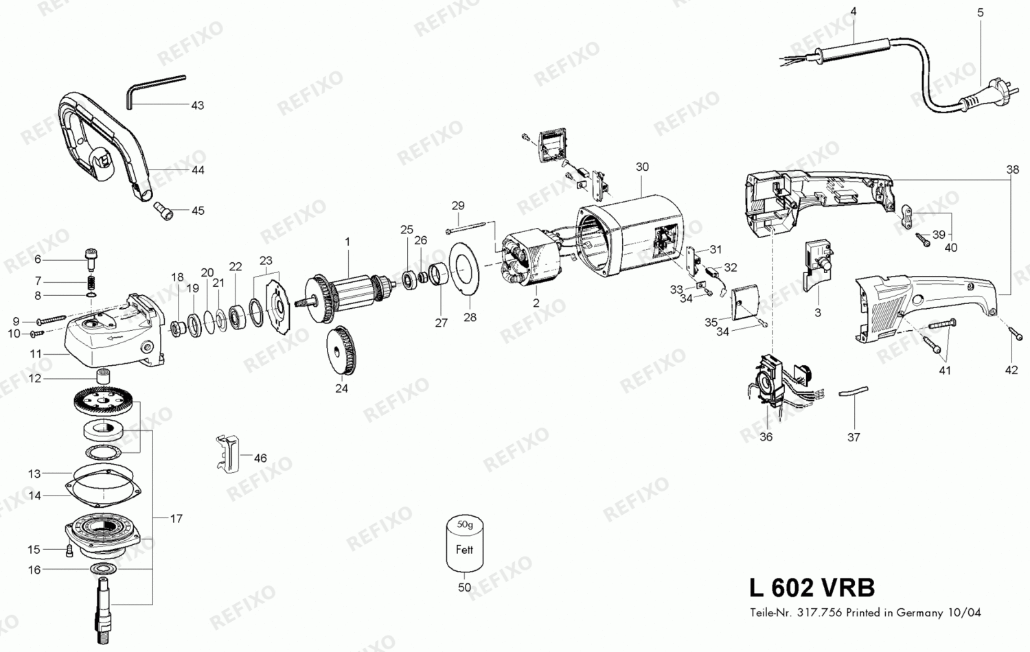 Деталировка Flex L 602 VRB 230CEE 318515 — схема запчастей в разборе