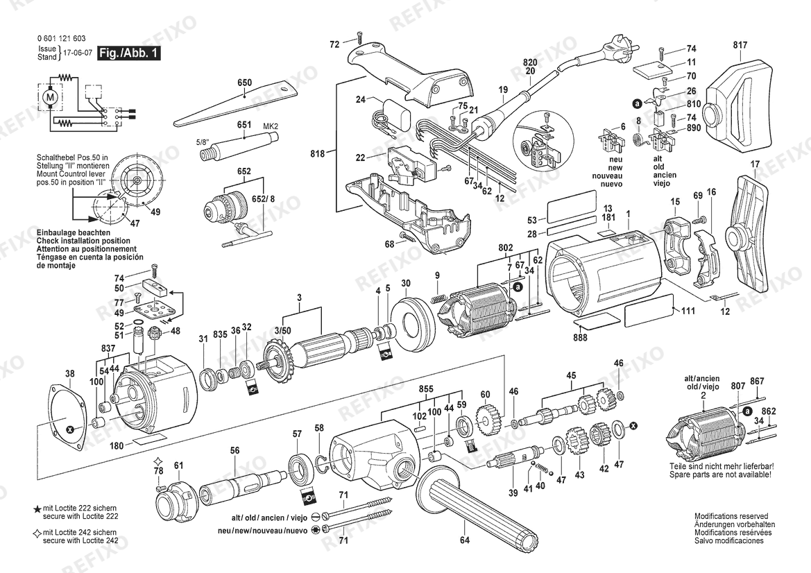 Деталировка Bosch Дрель GBM 23-2 E | 230 V | 003 - EEU (0 601 121 608) — схема запчастей в разборе