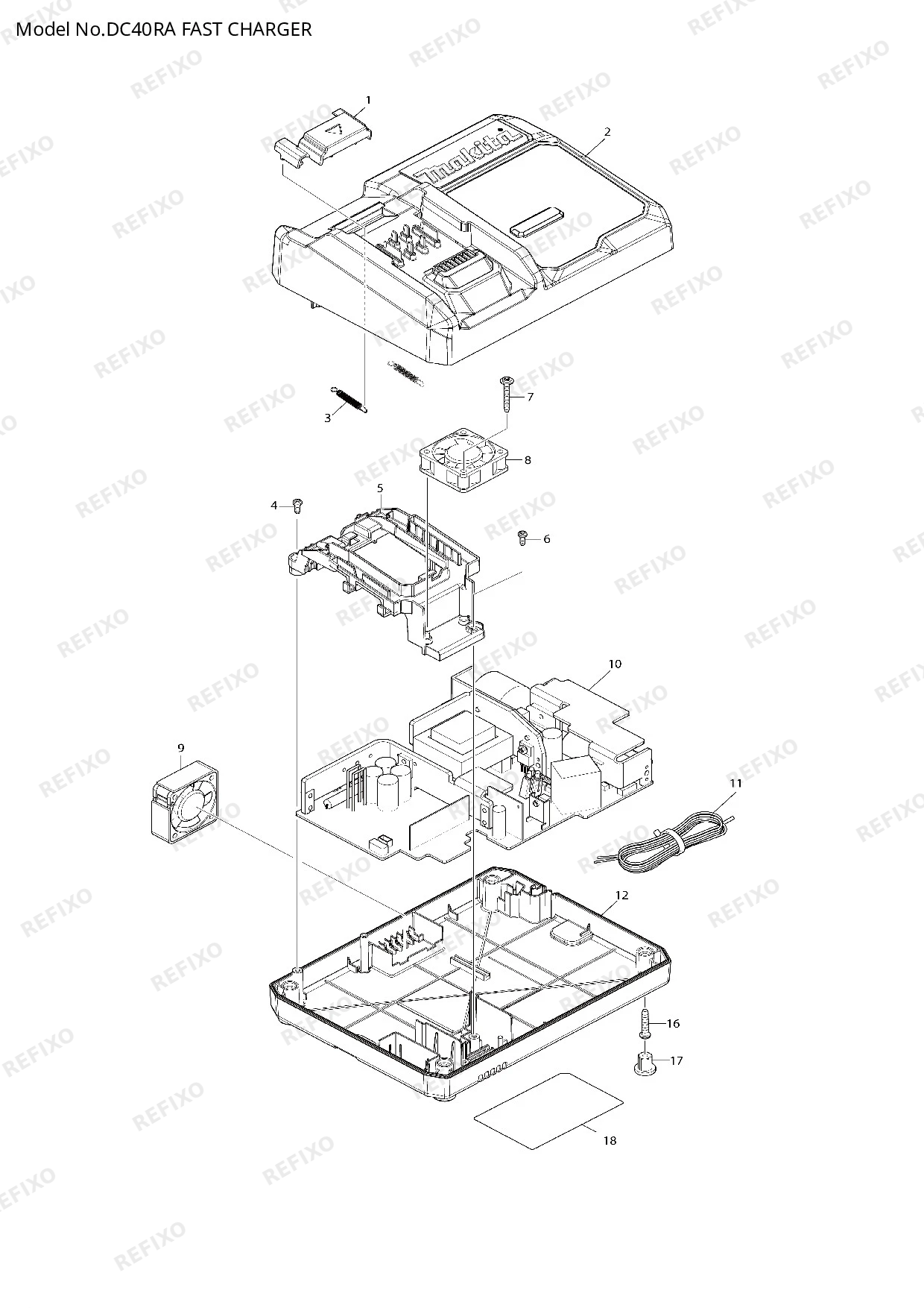 Деталировка MAKITA DC40RA — схема запчастей в разборе
