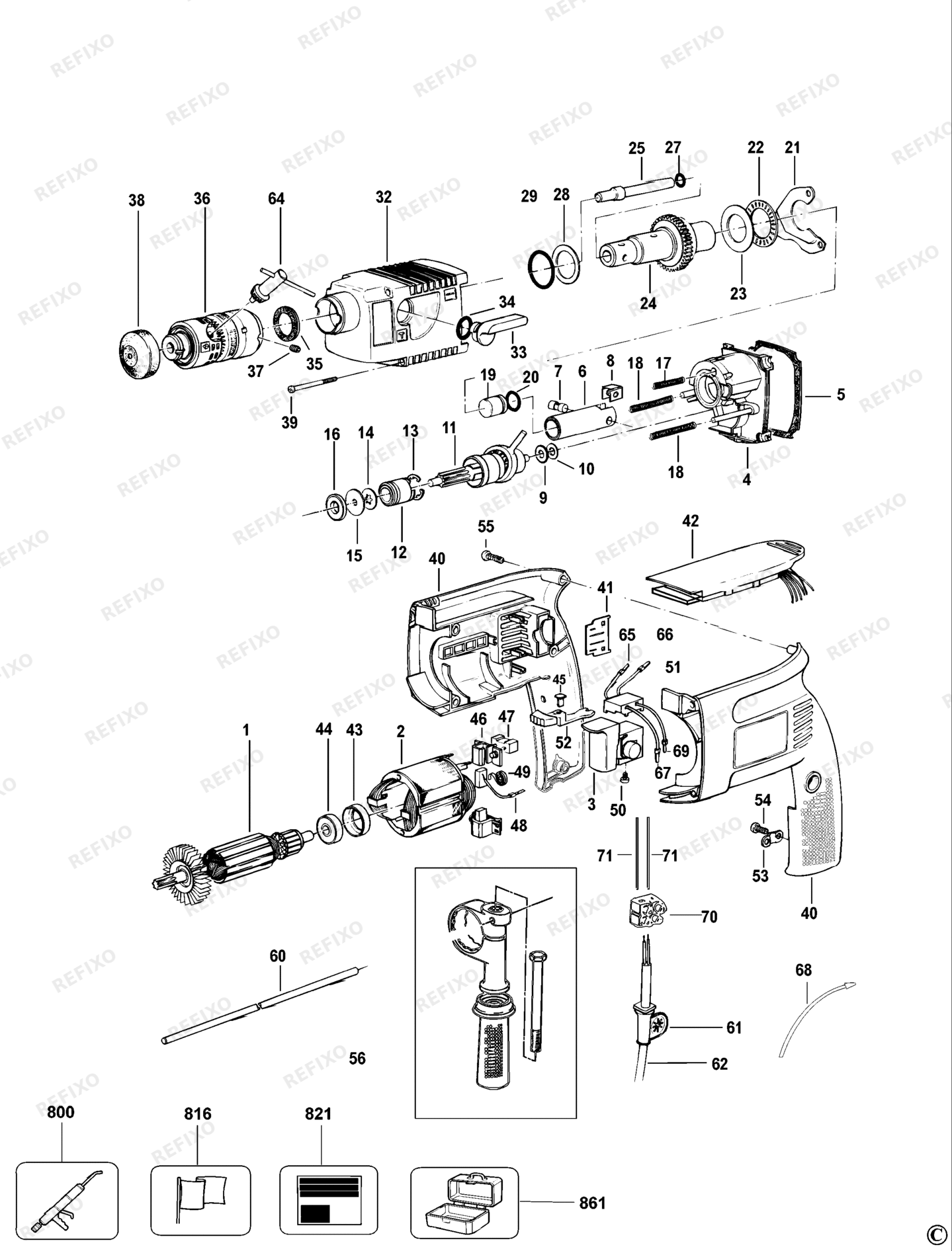 Деталировка DeWalt DW553K-XJ TYPE 1 DREHHAMMER DW553K-XJ DW553K — схема запчастей в разборе