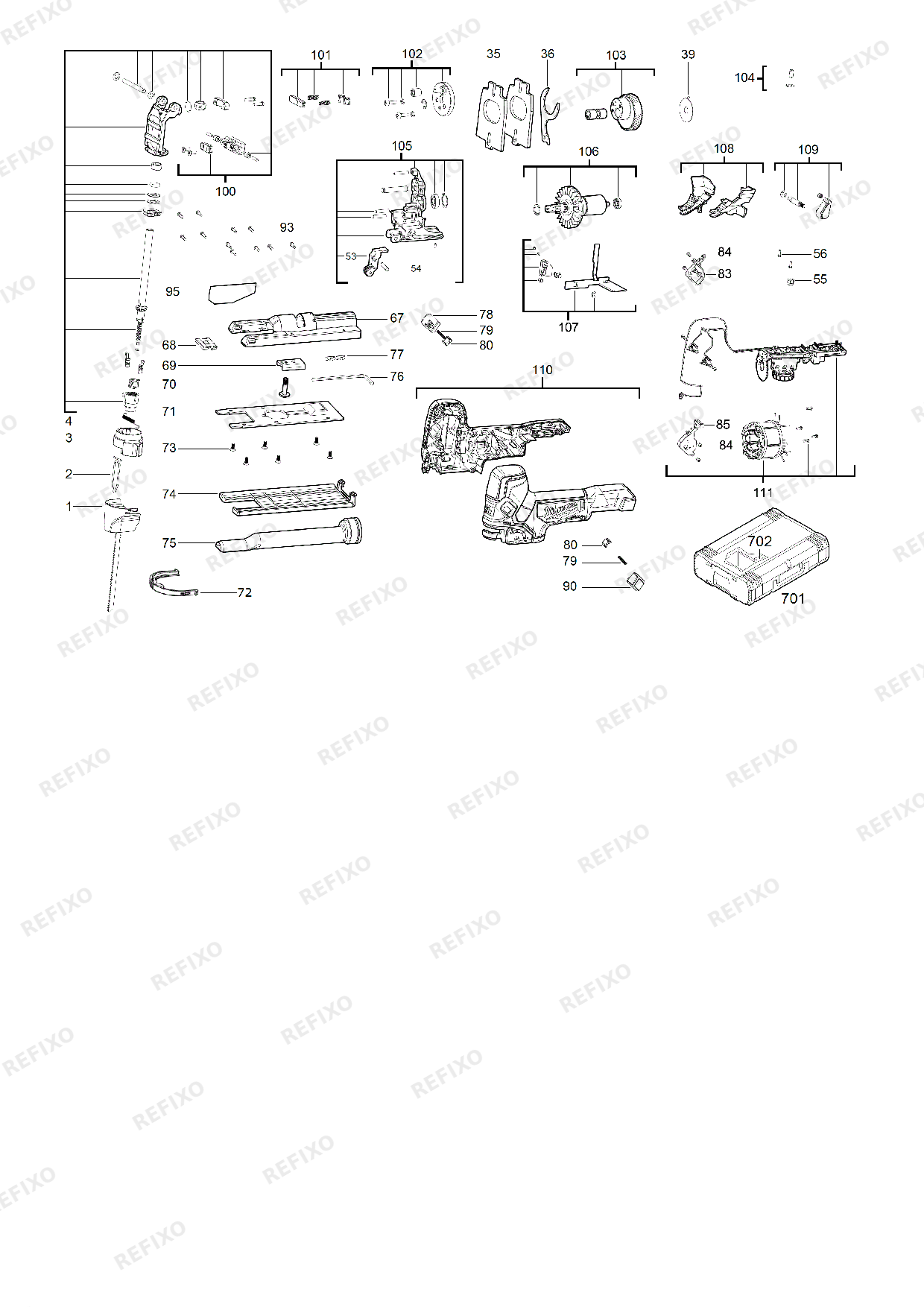 Деталировка MILWAUKEE M18FBJS 0X 4933464799 4000469271 — схема запчастей в разборе