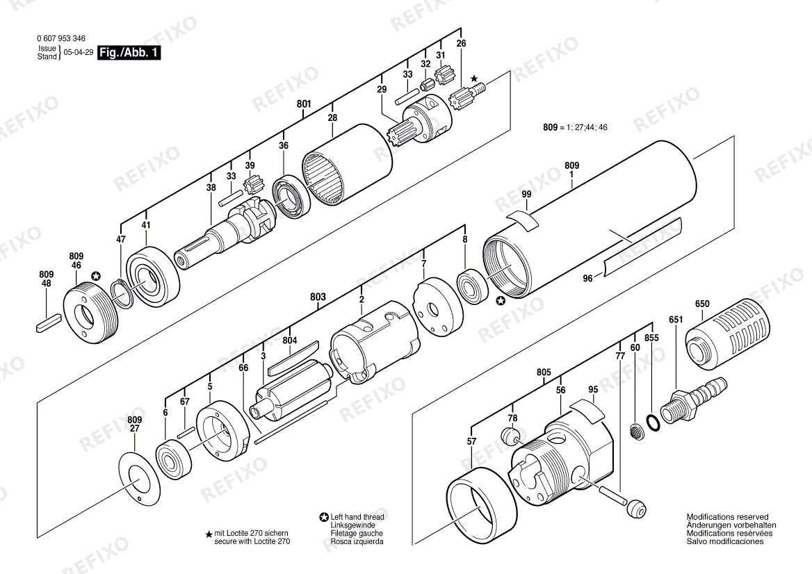 Деталировка Bosch Einbaumotor 180 WATT-SERIE (0 607 953 346) — схема запчастей в разборе