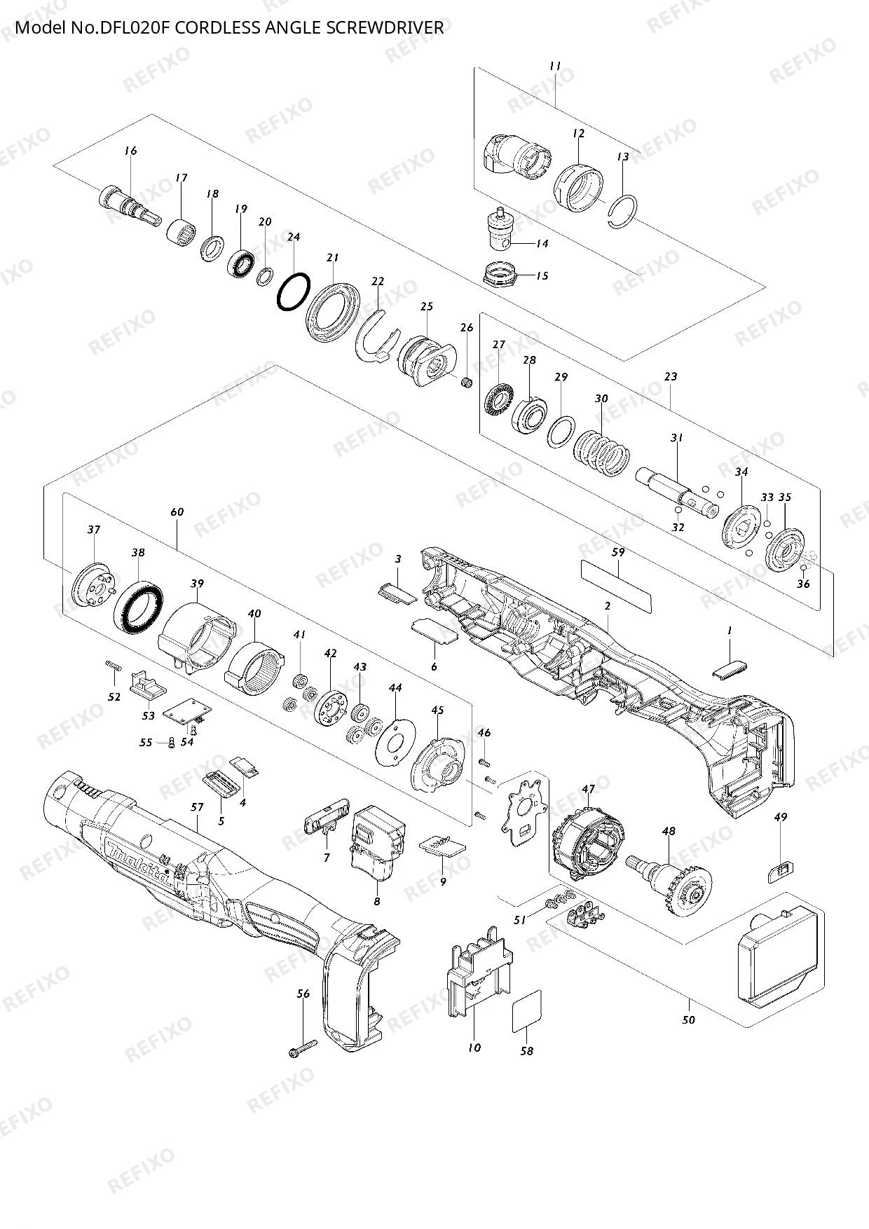 Деталировка MAKITA DFL020F — схема запчастей в разборе