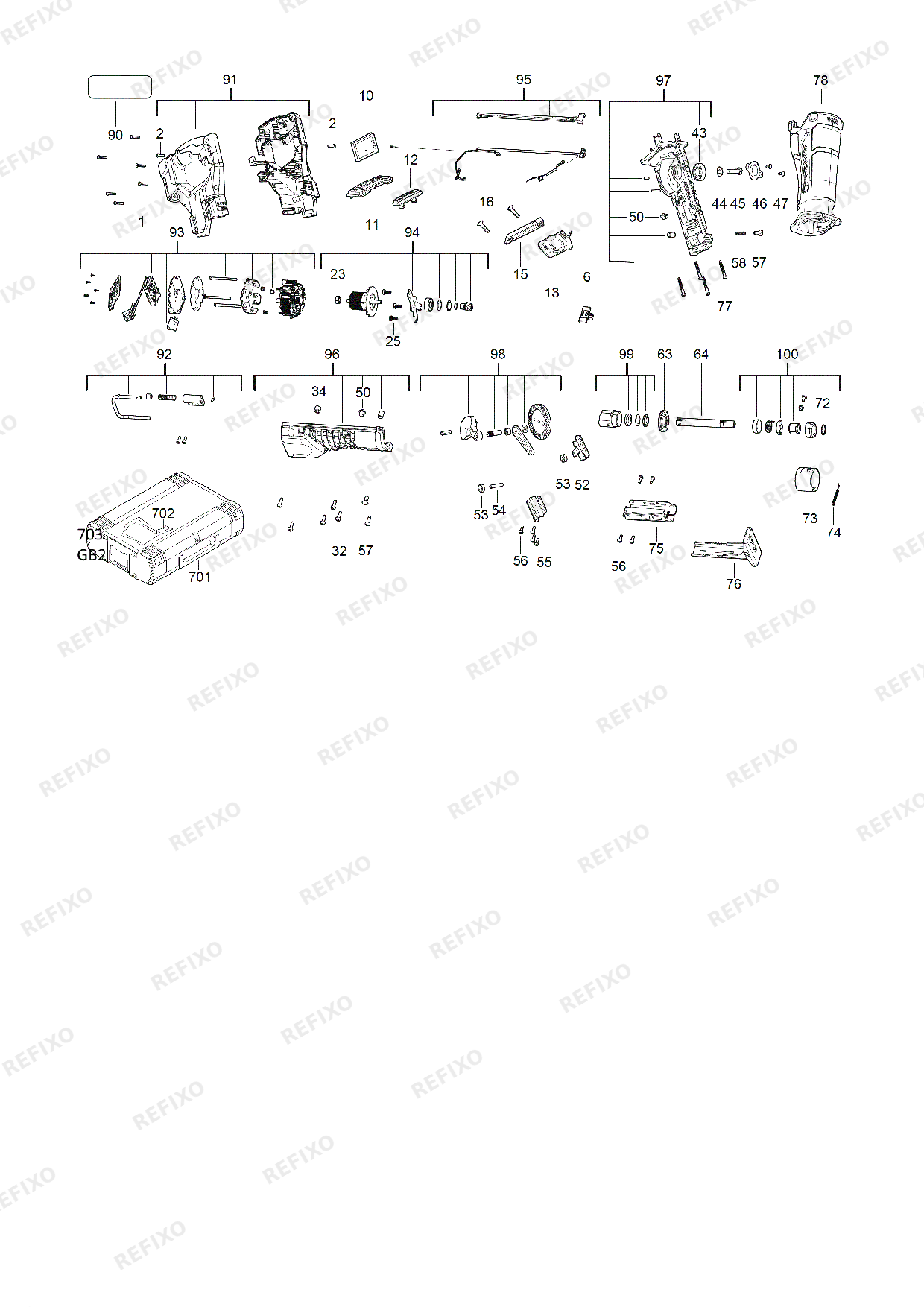 Деталировка MILWAUKEE M18ONEFSZ 0X 4933478296 4000497594 — схема запчастей в разборе