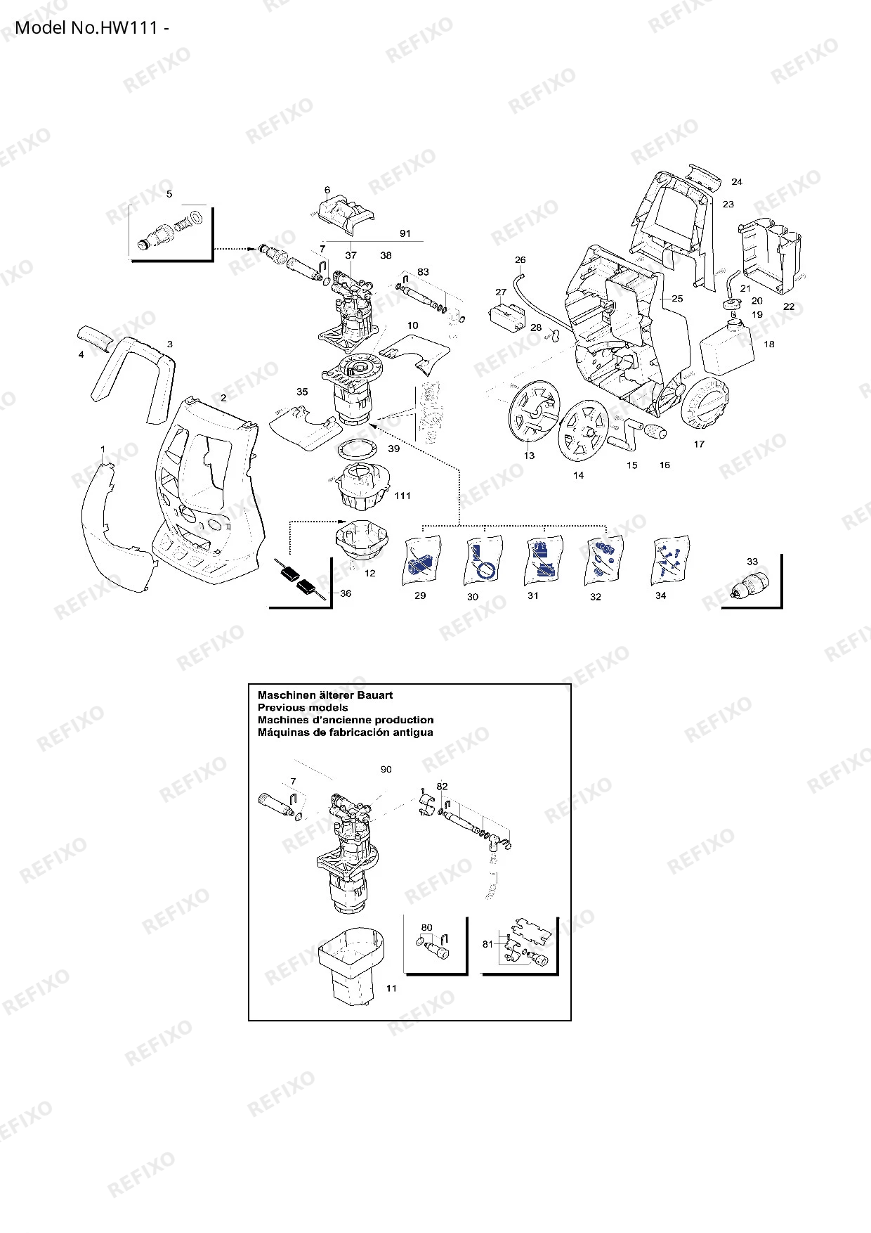 Деталировка MAKITA HW111 — схема запчастей в разборе