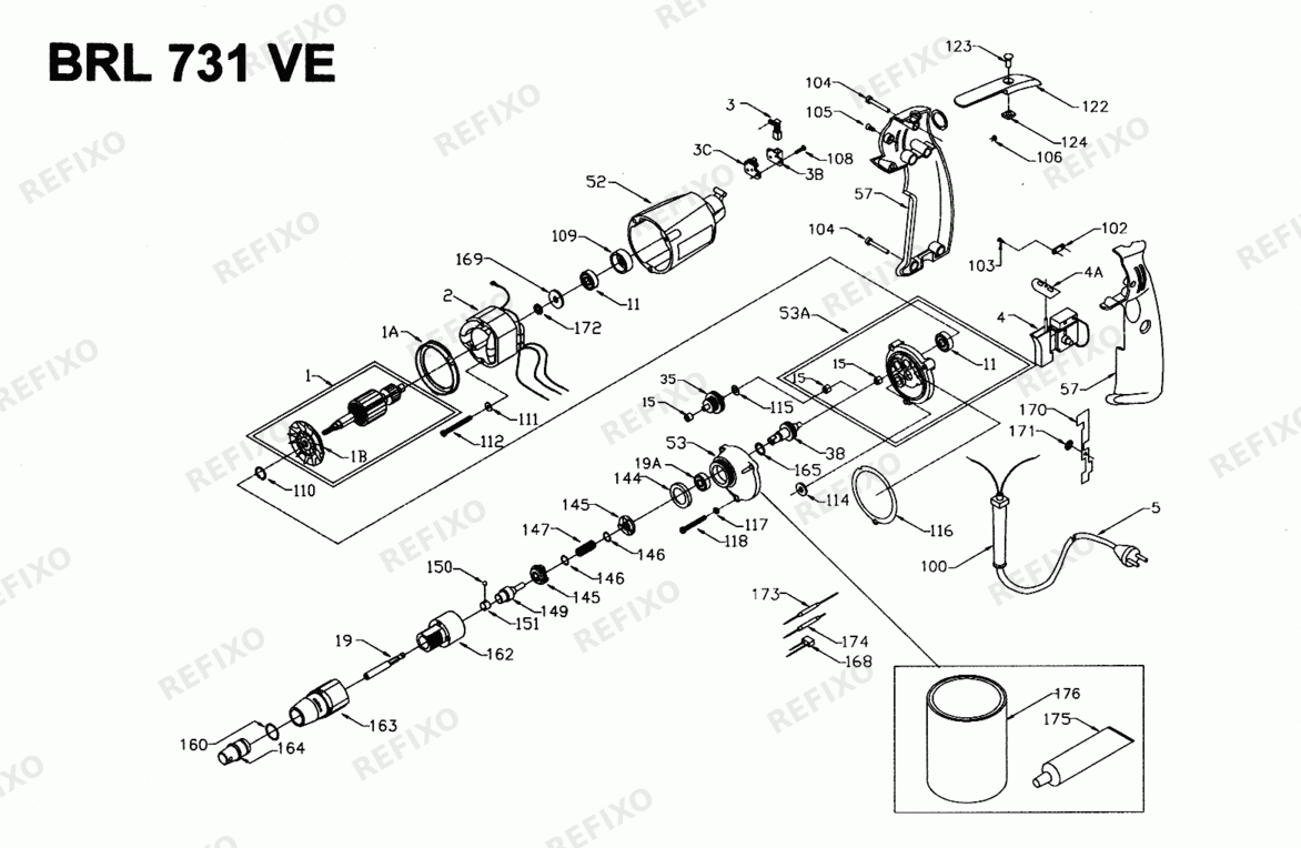 Деталировка Flex BRL 731 VE 230CEE-PC 259381 — схема запчастей в разборе