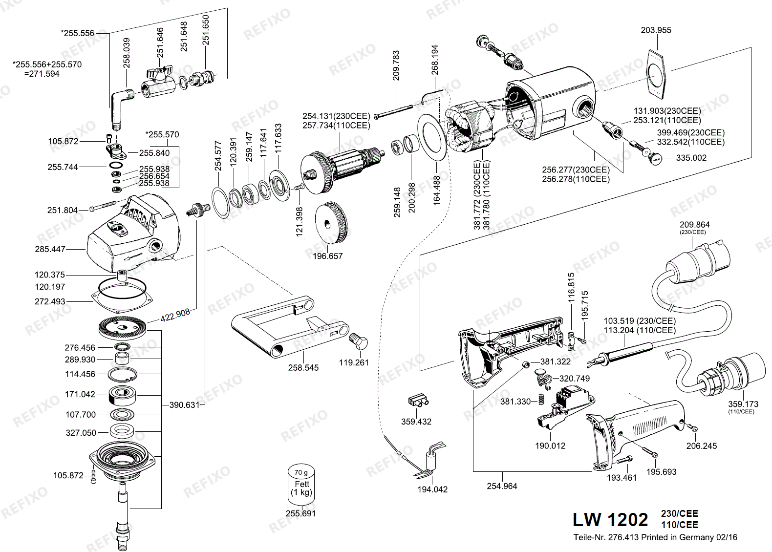 Деталировка Flex LW 1202 230CEE nach 01.05.2009 LW1202 — схема запчастей в разборе