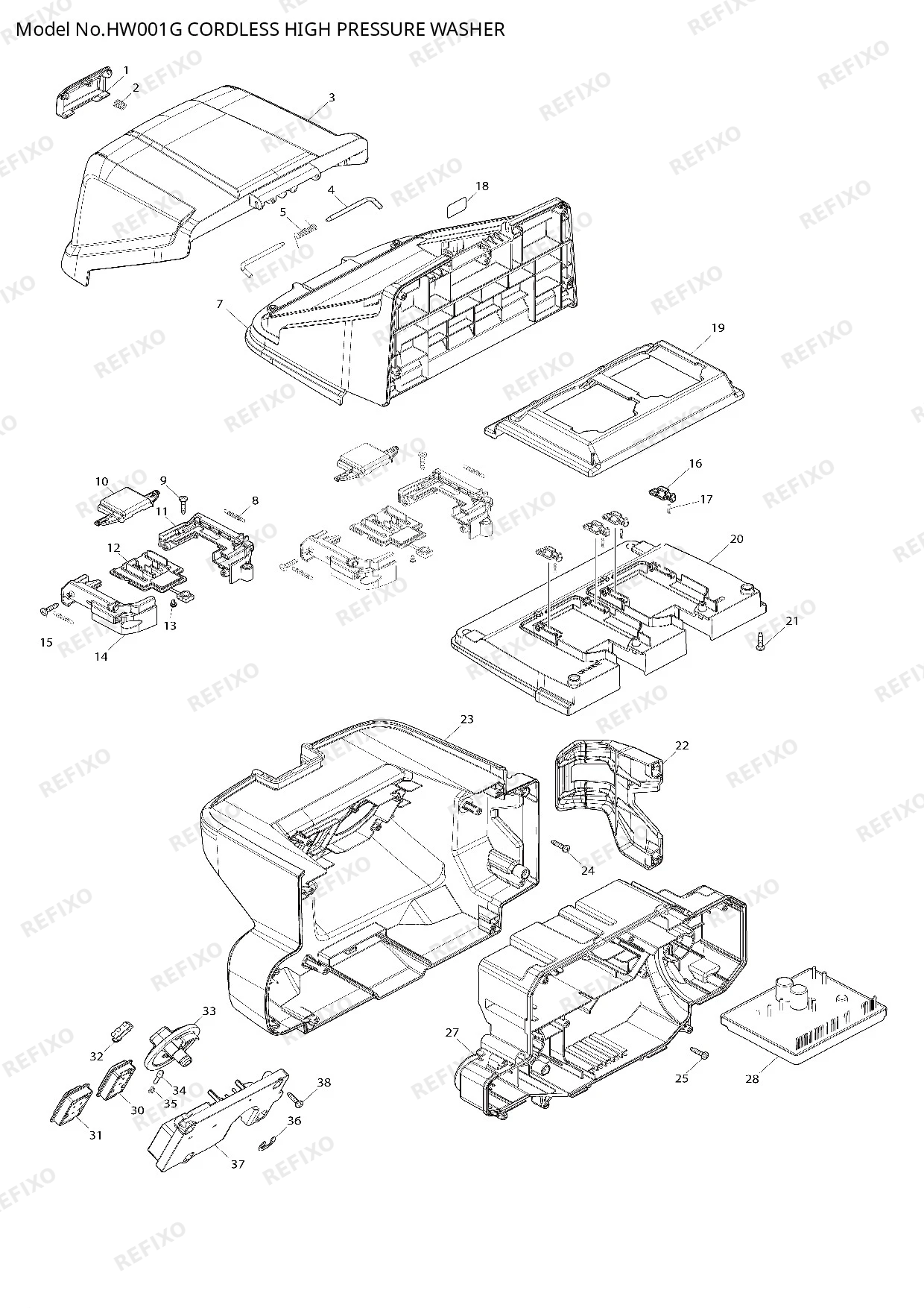 Деталировка MAKITA HW001G — схема запчастей в разборе