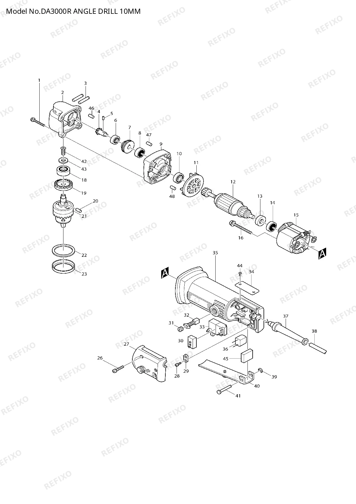 Деталировка MAKITA DA3000R — схема запчастей в разборе
