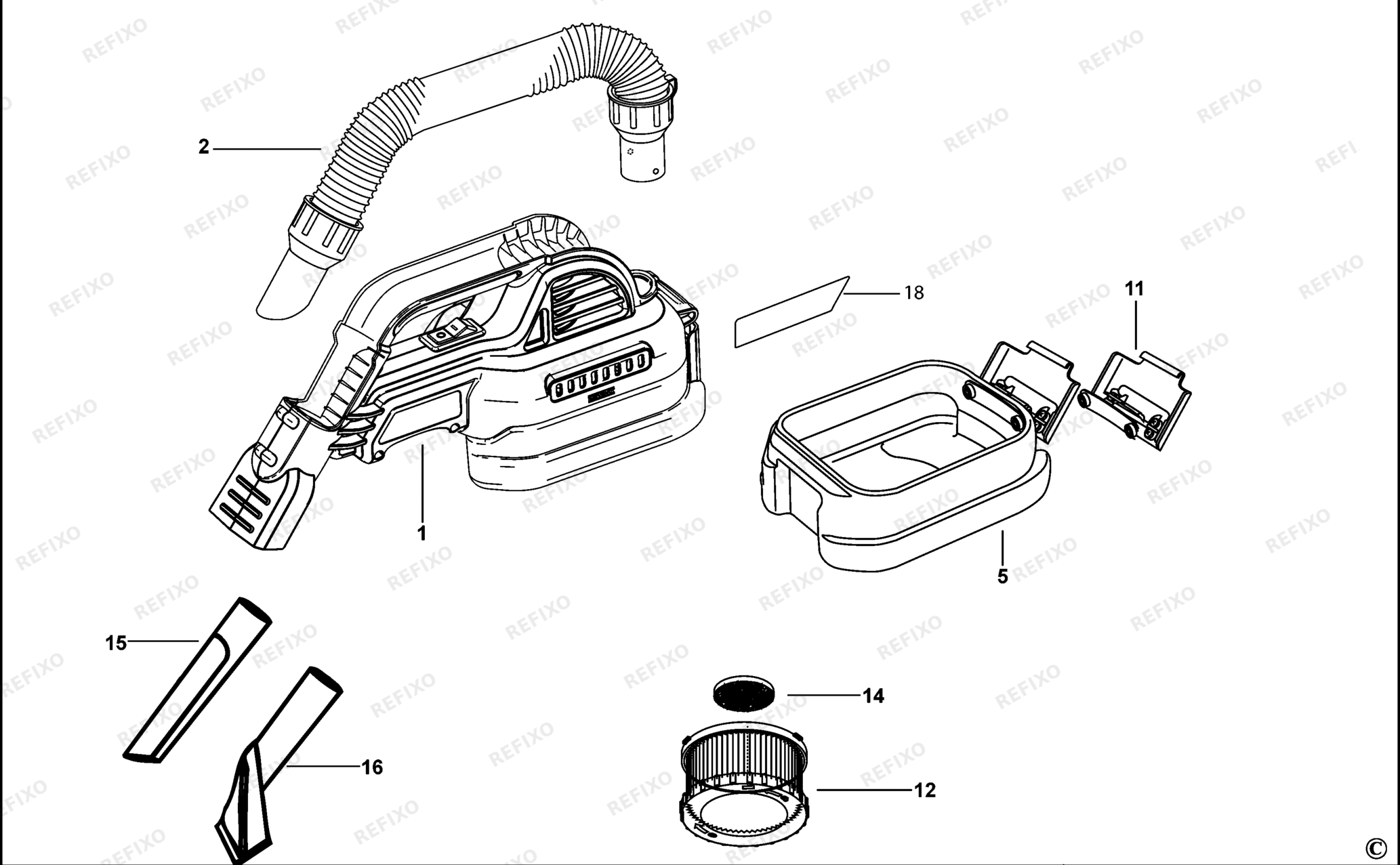 Деталировка DeWalt DCV517N-XJ TYPE 1 VACUUM CLEANER DCV517N-XJ DCV517N — схема запчастей в разборе