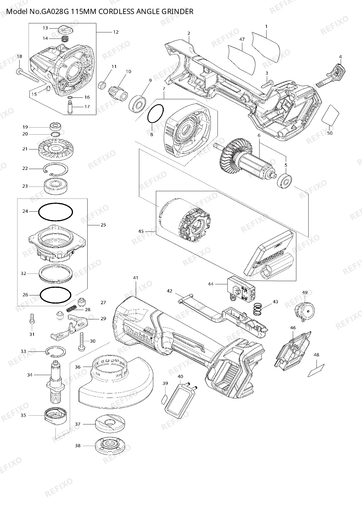 Деталировка MAKITA GA028G — схема запчастей в разборе