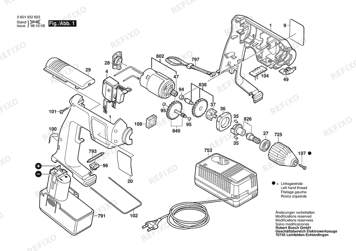 Деталировка Bosch Аккумуляторный - дрель GBM 9,6 VES L12 (0 601 932 6B4) — схема запчастей в разборе