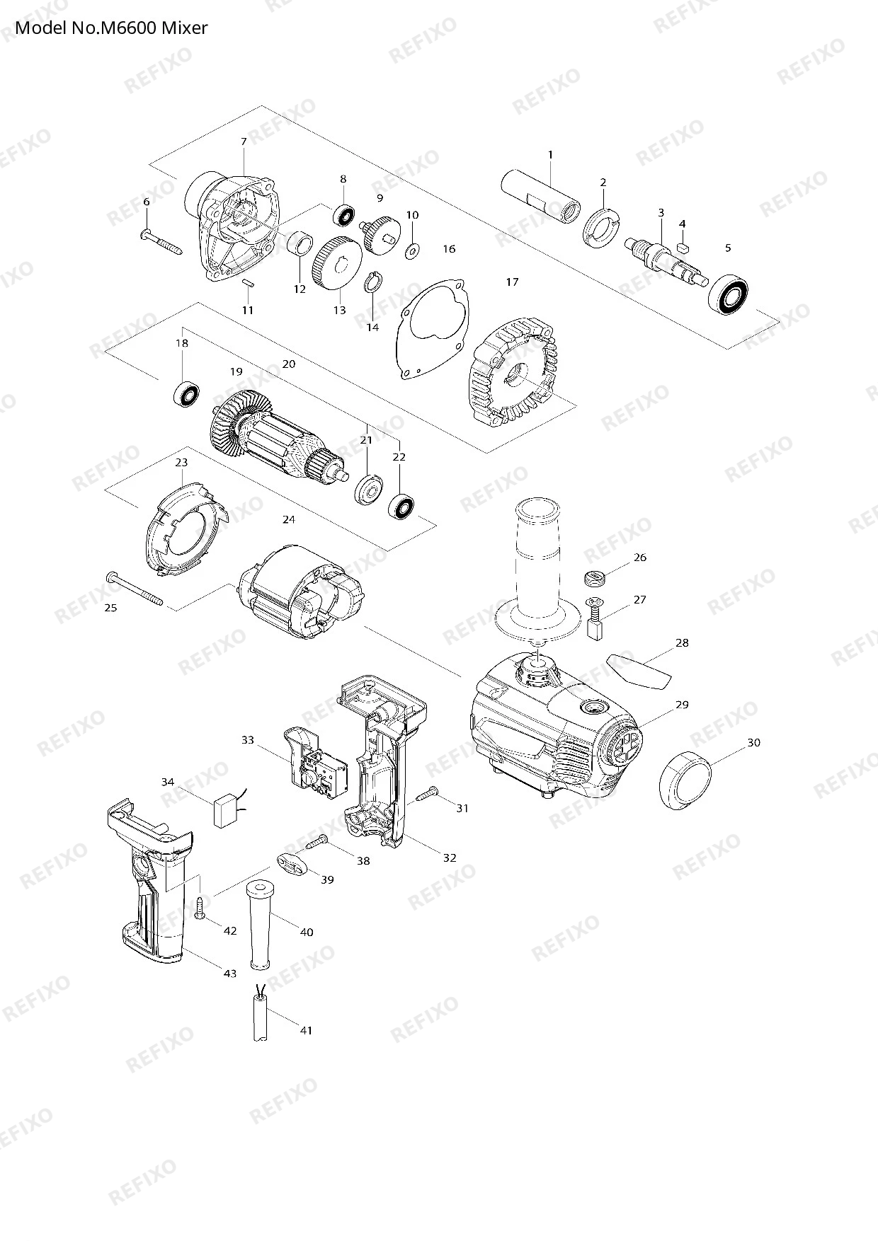 Деталировка MAKITA M6600 — схема запчастей в разборе