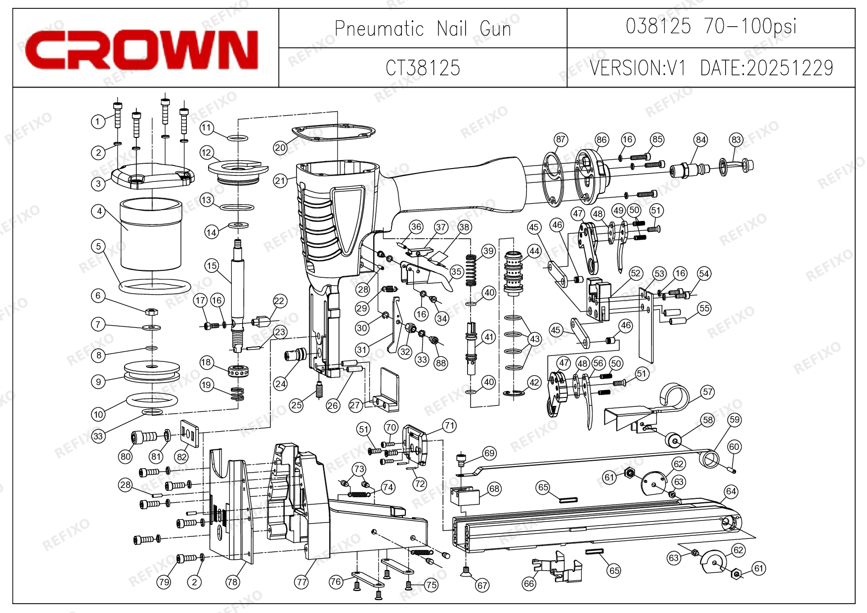 Деталировка CROWN CT38125 — схема запчастей в разборе