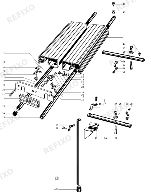 Деталировка Festool Basis ST 1120 - Schiebetisch 483027 — схема запчастей в разборе