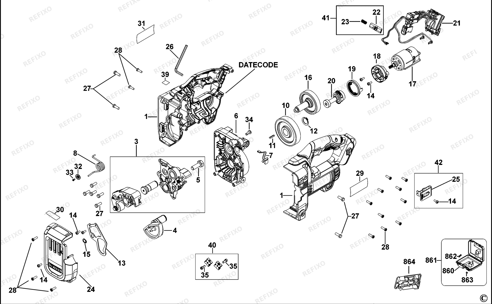 Деталировка DeWalt DCS350N-XJ TYPE 1 GEWINDESTANGENSCHNEIDER DCS350N-XJ DCS350N — схема запчастей в разборе