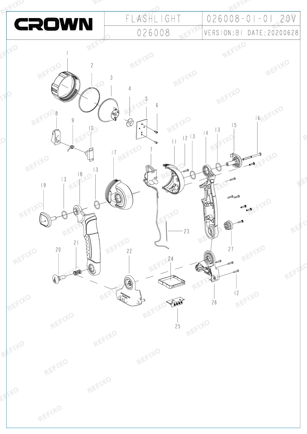 Деталировка CROWN CT26008HX — схема запчастей в разборе