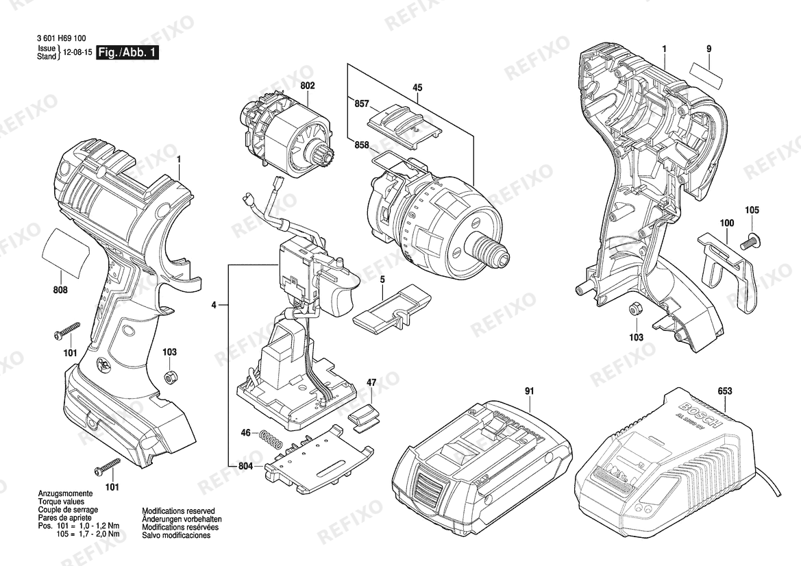 Деталировка Bosch Аккумуляторный шуруповёрт GSR 18 V-LI HX | 18 V | 001 - EU (3 601 H69 100) — схема запчастей в разборе