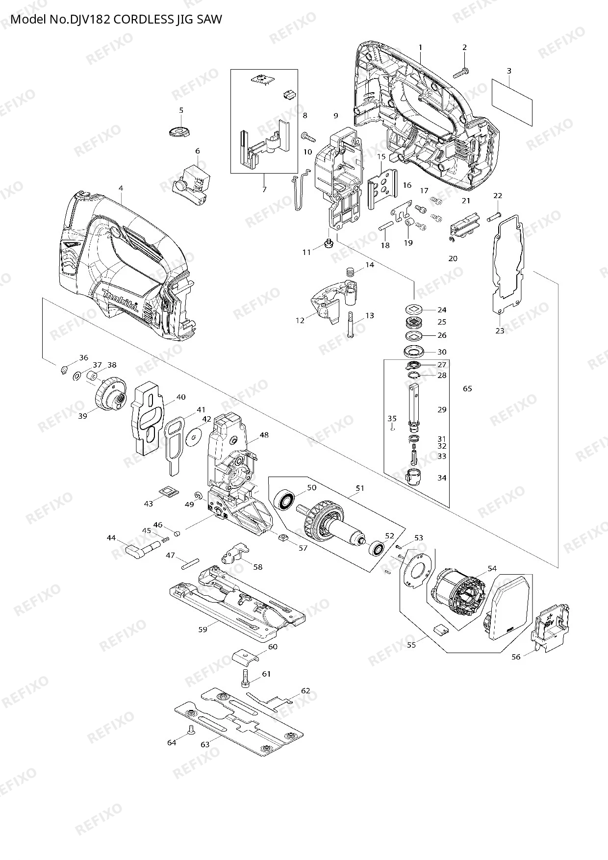 Деталировка MAKITA DJV182 — схема запчастей в разборе