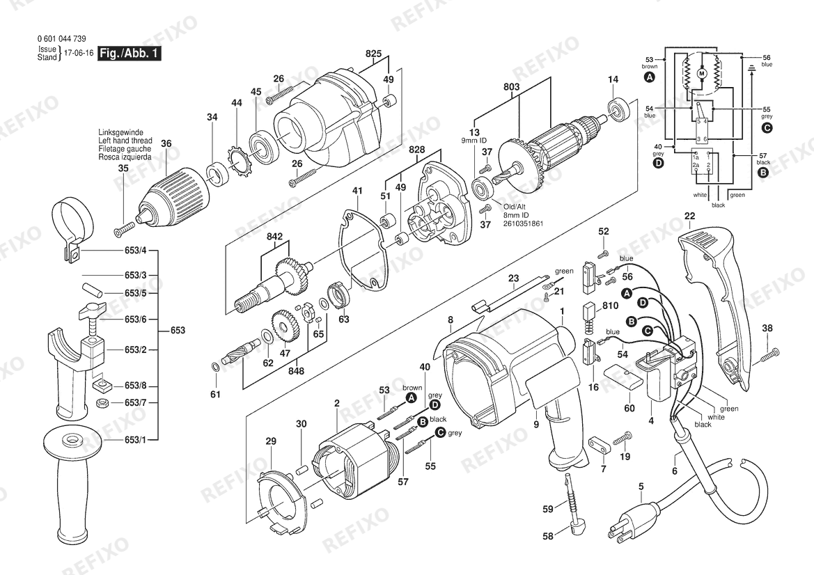 Деталировка Bosch Дрель 1014 VSR | 120 V | 061 - US (0 601 045 739) — схема запчастей в разборе