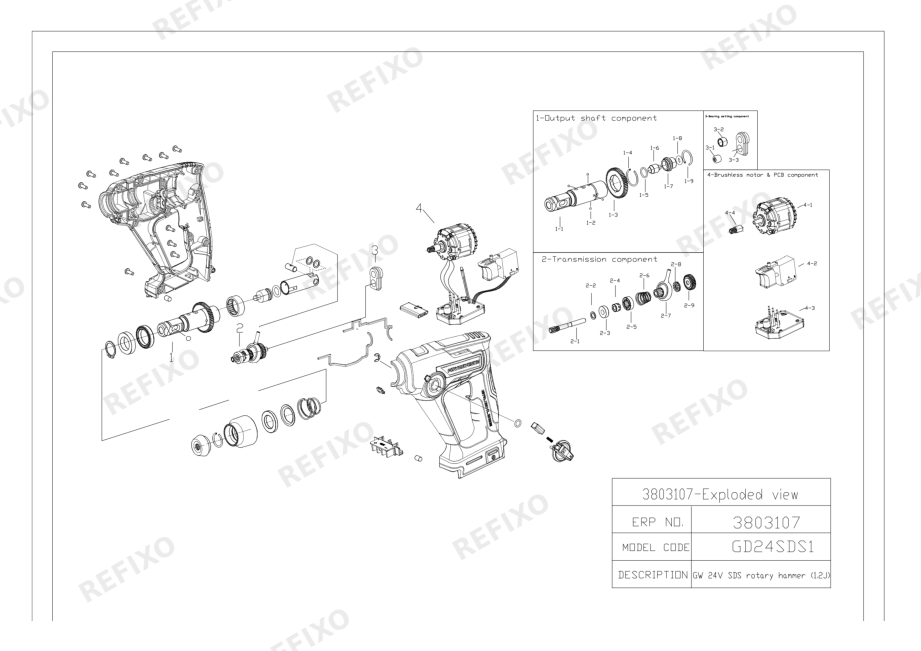 Деталировка Greenworks 3803107-G24SDS1-Exploded wiew — схема запчастей в разборе