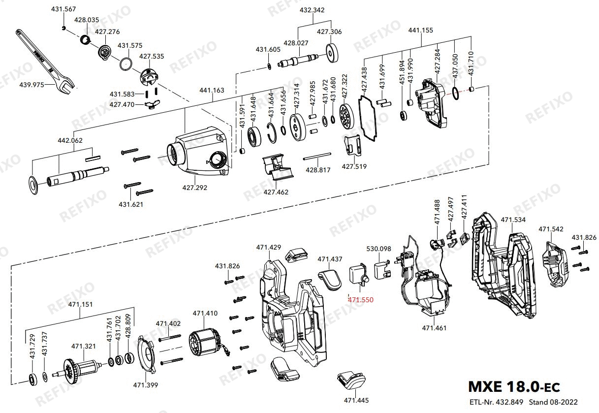 Деталировка Flex MXE 18.0-EC WR2 120 — схема запчастей в разборе