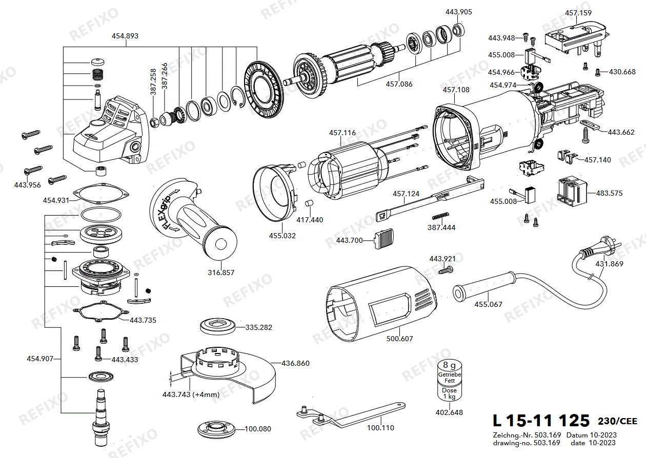 Деталировка Flex L 15-11 — схема запчастей в разборе