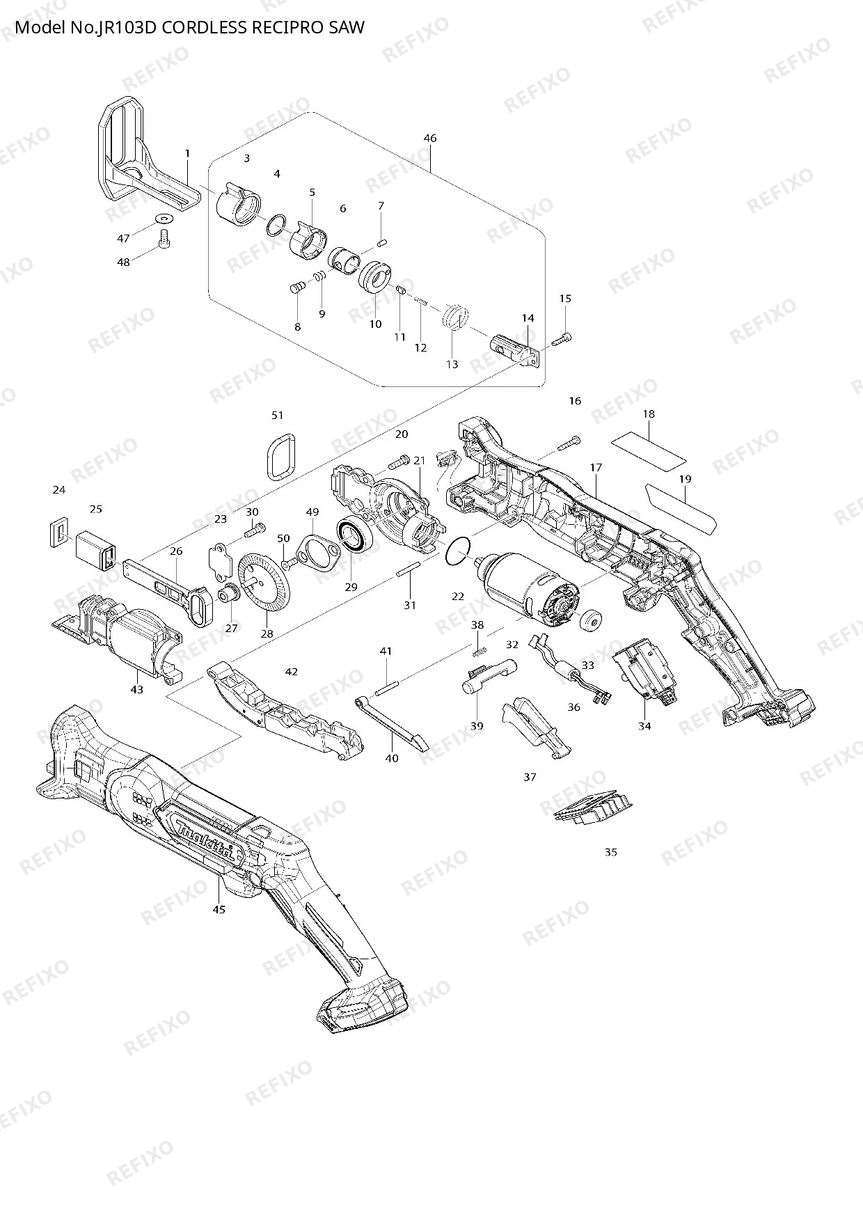 Деталировка MAKITA JR103D — схема запчастей в разборе