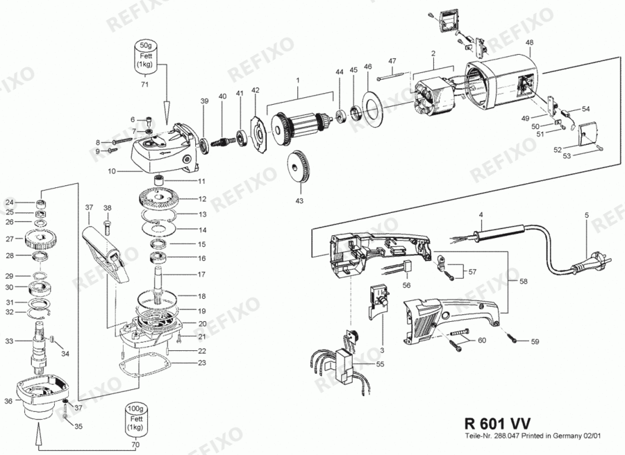 Деталировка Flex R 601 VV 230CEE 287989 — схема запчастей в разборе